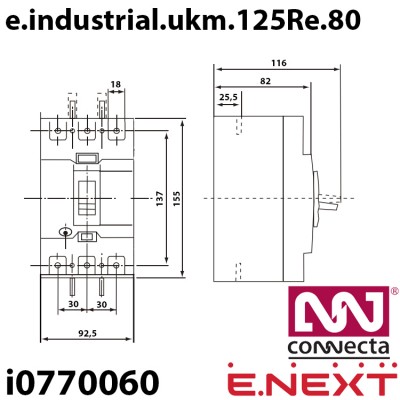 Силовий автоматичний вимикач E.NEXT e.industrial.ukm.125Re.80 з електронним розчіплювачем 80А 3Р