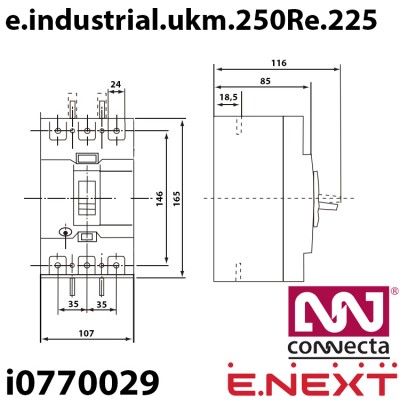 Силовий автоматичний вимикач E.NEXT e.industrial.ukm.250Re.225 з електронним розчіплювачем 200А 3Р