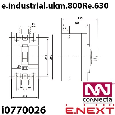 Силовий автоматичний вимикач E.NEXT e.industrial.ukm.800Re.630 з електронним розчіплювачем 630А 3Р