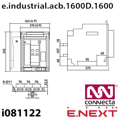 Повітряний автоматичний вимикач e.industrial.acb.1600D.1600, викатний, 0,4кВ, 3Р, електронний розчіплювач, мотор-привід та РН Повітряний автоматичний вимикач e.industrial.acb.1600D.1600, викатний, 0,4кВ, 3Р, електронний розчіплювач, мотор-привід та РН