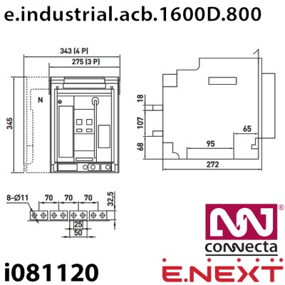 Повітряний автоматичний вимикач e.industrial.acb.1600D.800, викатний, 0,4кВ, 3Р, електронний розчіплювач, мотор-привід та РН