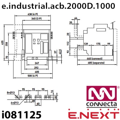 Повітряний автоматичний вимикач e.industrial.acb.2000D1000, викатний, 0,4кВ, 3Р, електронний розчіплювач, мотор-привід та РН