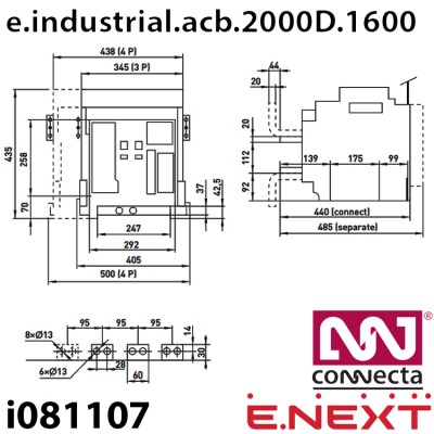 Повітряний автоматичний вимикач e.industrial.acb.2000D1600, викатний, 0,4кВ, 3Р, електронний розчіплювач, мотор-привід та РН