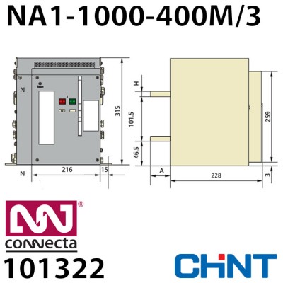 Повітряний автоматичний вимикач CHINT NA1-1000-400M/3 MO-FX стаціонарний AC220V